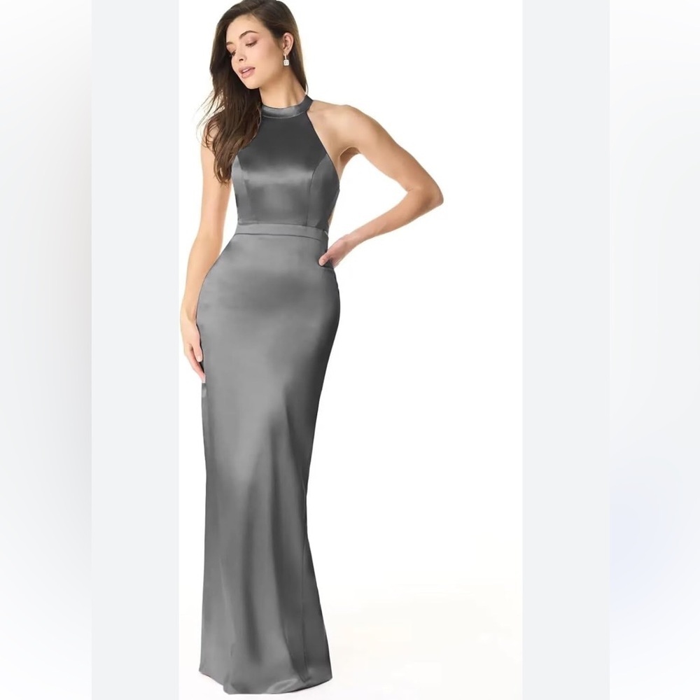 Nwt Alfred Sung Halter Open Back W/ Pockets Steel Dress 0